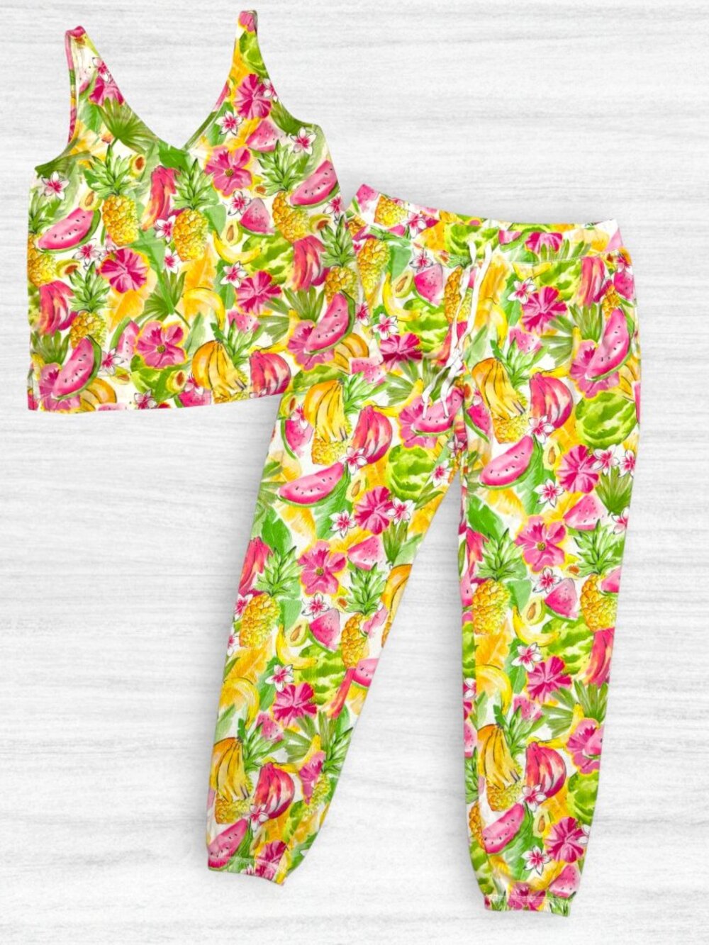 P.J. Salvage That’s Bananas Tropical Fruit Pajama Lounge Set Tank Jogger Pants M